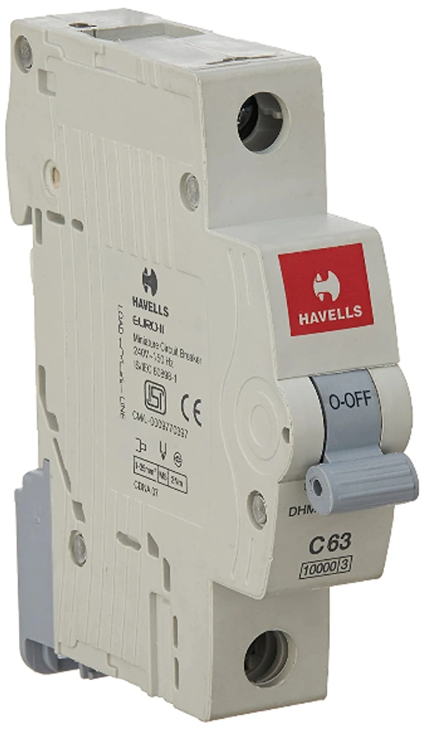 Havells  63A MCB SP C Curve (White) DHMGCSPF063 PVC Plastic - 63A, White, 6 Months